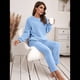 thumbnail image 5 of Pijama de 2 Piezas para Mujer, Conjunto de Ropa de Estar por Casa, Suéter de Punto, Cuello Redondo, Larga, Conjuntos Peludos Azul S, 5 of 8