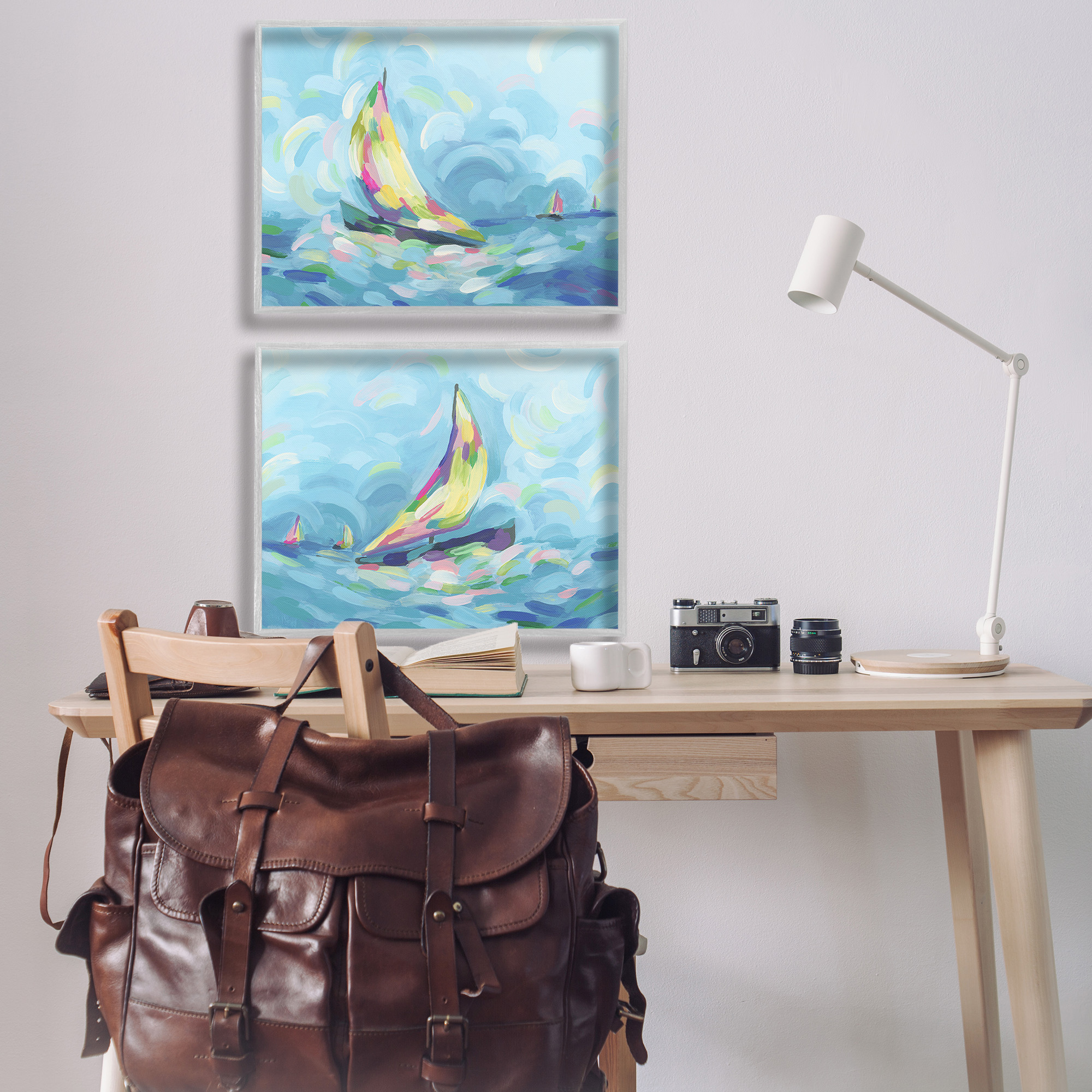 Stupell Industries Brushed Maritime Sailboats Transportation Painting Gray Framed Art Print Wall Art, 30 x 24, Set of 2
