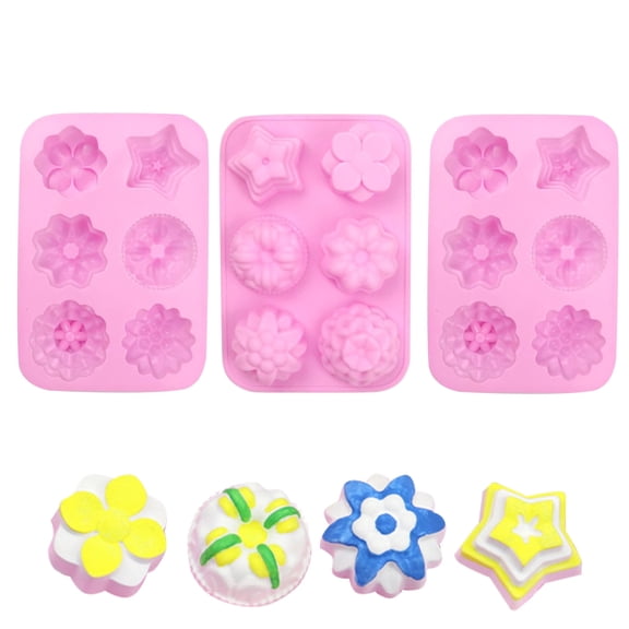 HYCSC 6-Cup Non-Stick Silicone Flower & Star Baking Mold, (3 Count)