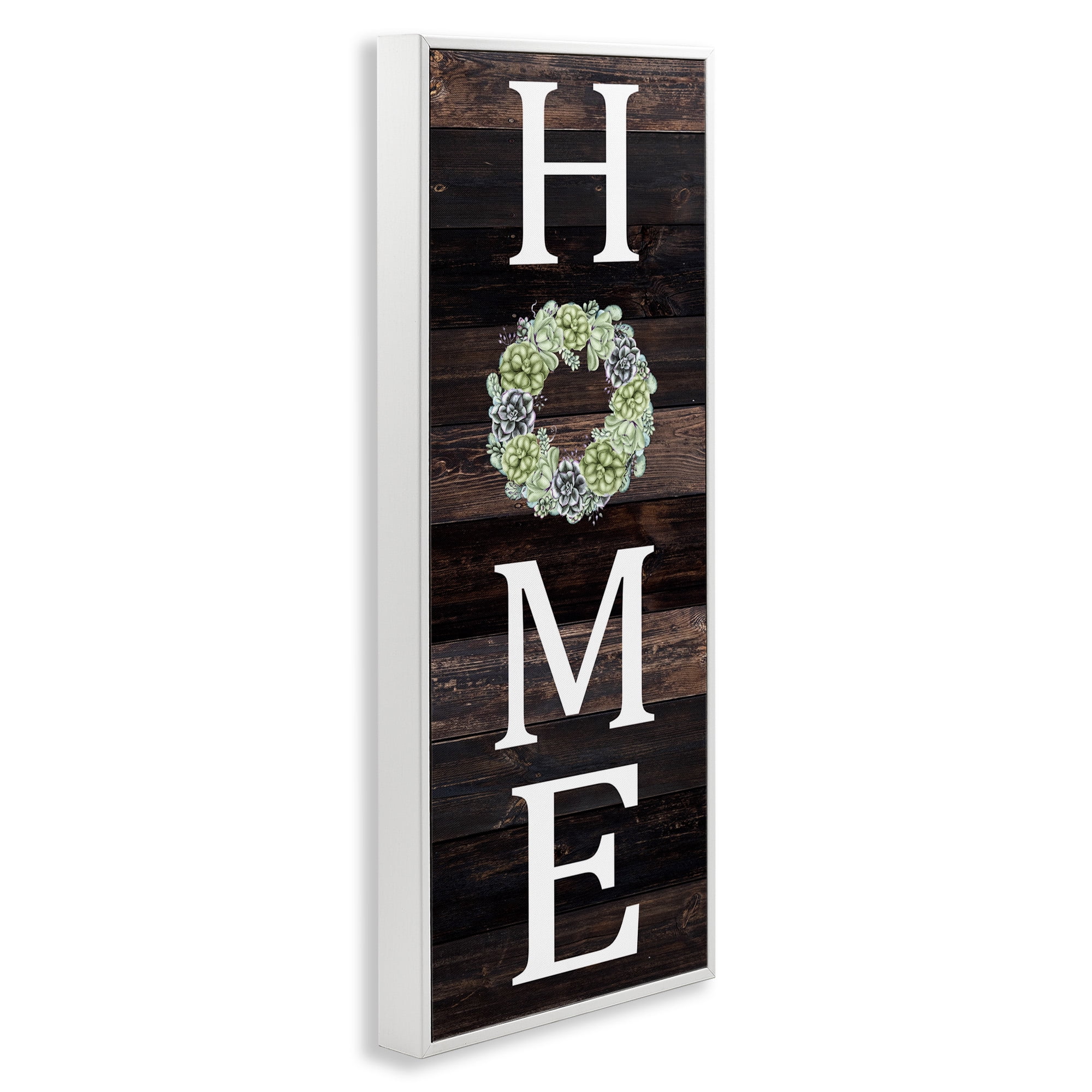 Stupell Industries Welcome Home with Succulent Wreath Typography Painting White Framed Art Print Wall Art, 10 x 24