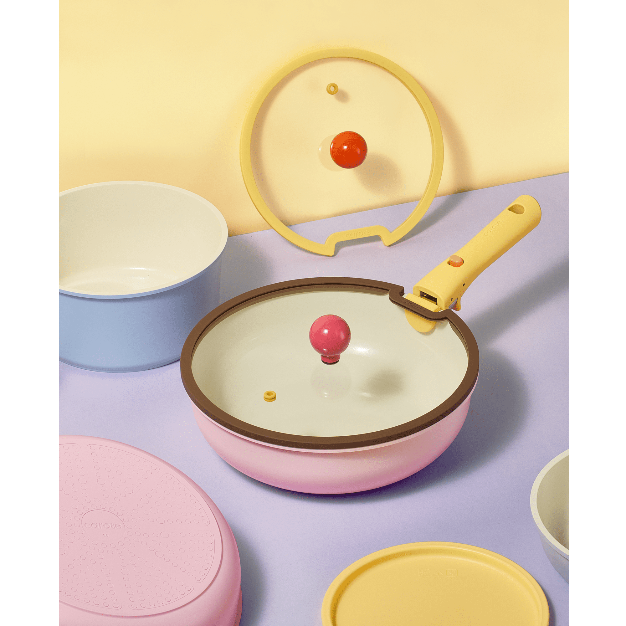 Carote 20 Pcs Ceramic Nonstick Cookware Set, Pots and Pans with Detachable Handles, Oven/Dishwasher Safe, Stackable Kitchen Cooking Set, Colorful