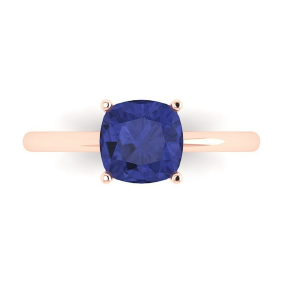 Solitaire Engagement Ring for Women - 2ct Simulated Tanzanite in 18K Rose Gold Promise Ring