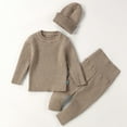 thumbnail image 2 of Lovskoo Boys and Girls Outfits Baby Infant 0-4 Years Keep Warm Sweater Long Sleeve Tops Pants Hats Solid Color Clothes Three Set Gray, 2 of 9