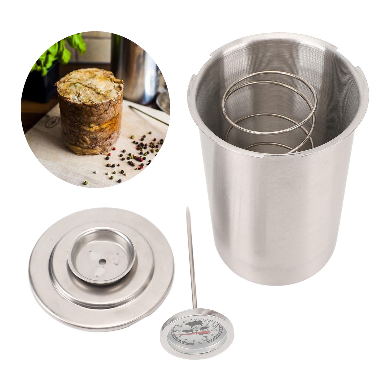 YAHHU Stainless Steel Steamed Meat Bucket & Bacon Pressure Cooker, Meat Press Maker with Thermometer (7.87 in / 20 cm)