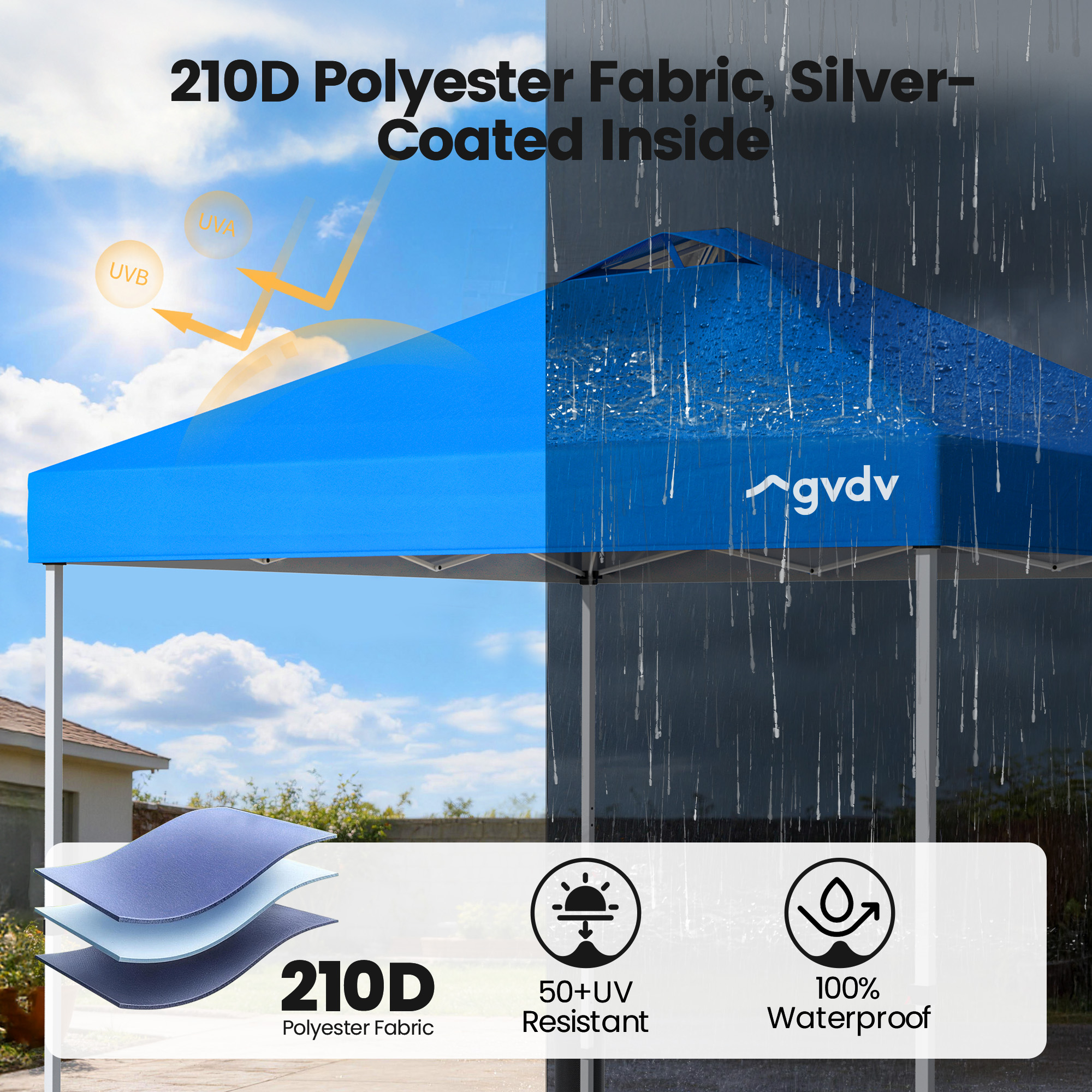 GVDV 10x10 Pop-Up Canopy Tent with Wheeled Bag, Blue photo 2