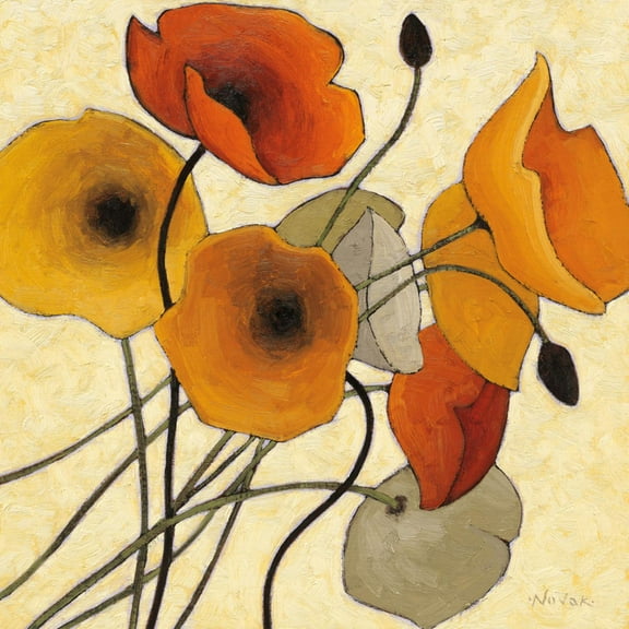 Art.com Pumpkin Poppies II Art Print by Shirley Novak, 16" x 16"