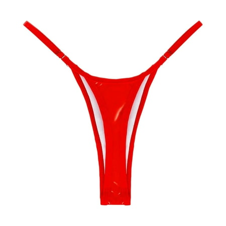 Zhden Bikini Bottoms for Women Sexy Cheeky Thong Brazilian Cut Low Rise High Leg Bikini BottomRed S