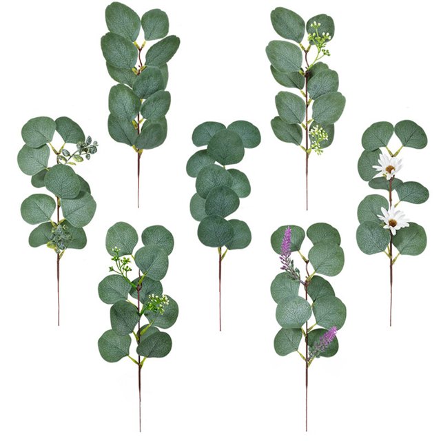Gwong Decoración hogareña 10pcs / set Green Artificial Eucalyptus hoja de las plantas de la guirnalda para la decoración navideña Gwong 21052658