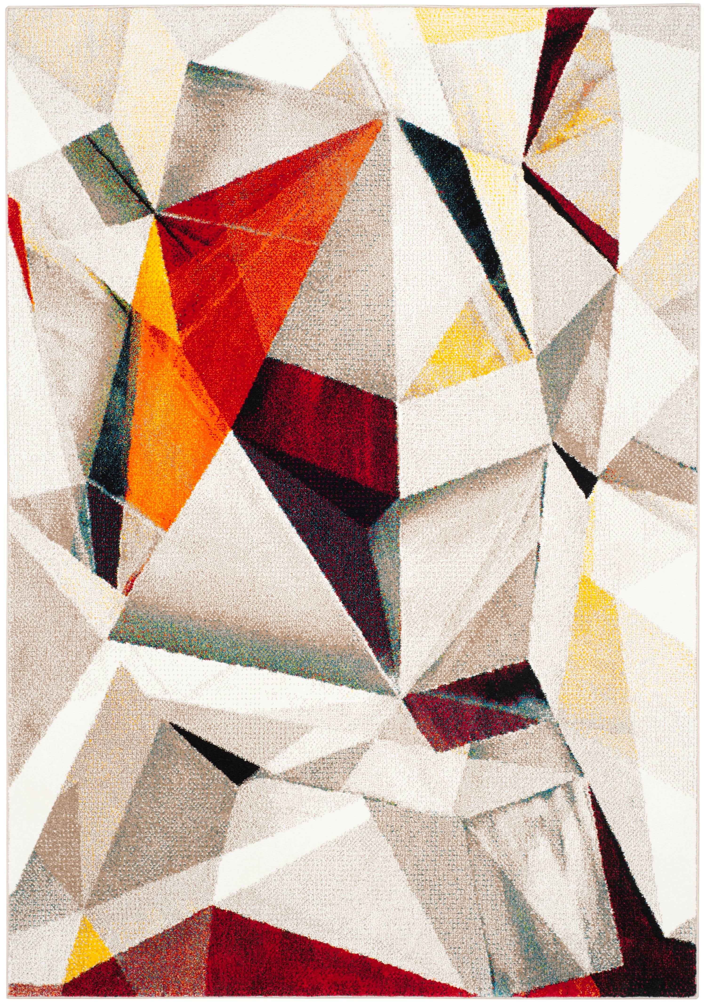 SAFAVIEH Porcello Karenza Abstract Prism Area Rug, Light Grey/Orange, 2'7" x 5'