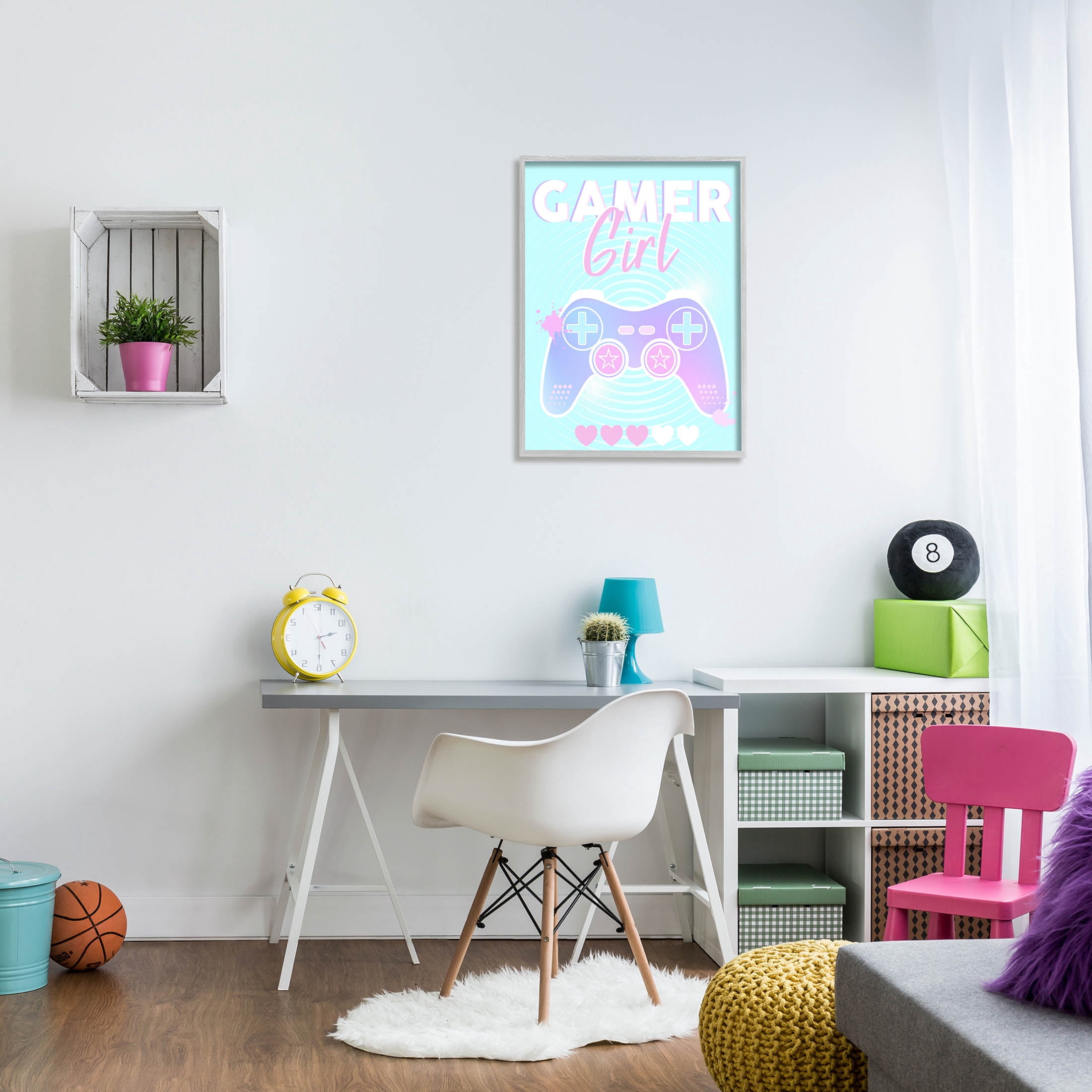 Gamer Girl Pastel Controller Art for Kids Graphic Art Gray Framed Art Print Wall Art