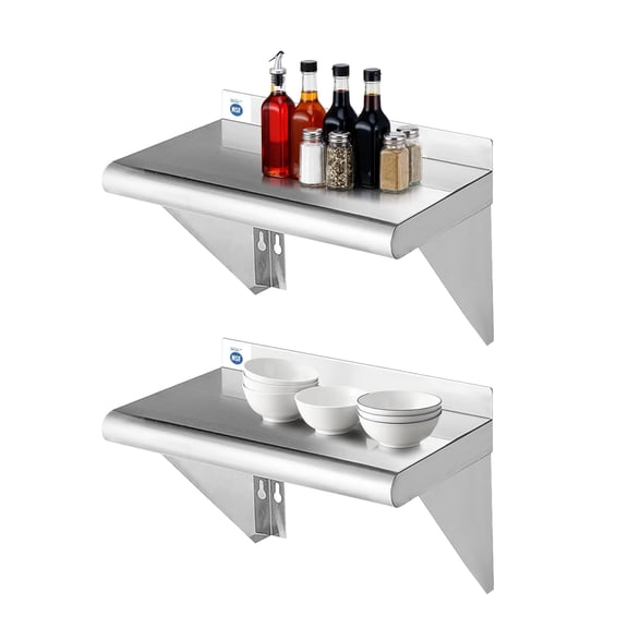 RSN Trend Stainless Steel Shelf 10 x 16 Inches 190lb, 2 Pack Commercial Wall Mount Floating Shelving for Restaurant, Kitchen, Home and Hotel