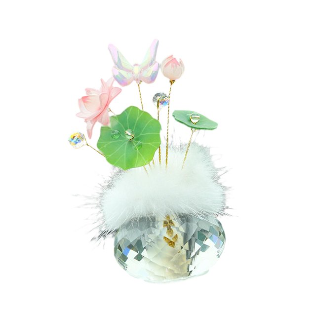 Accesorios de interior de flores de cristal Adornos para coche Artesanía Flores de cristal Loto de peluche