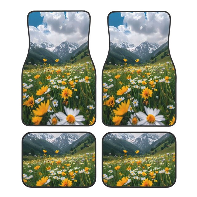 Disketp Mountain Daisy Meadow for Crystal Velvet Car Mats Four-Piece Set,All-Season Automotive Protection, Vehicles, Cars, Trucks, and SUVs,Anti-Slip Design