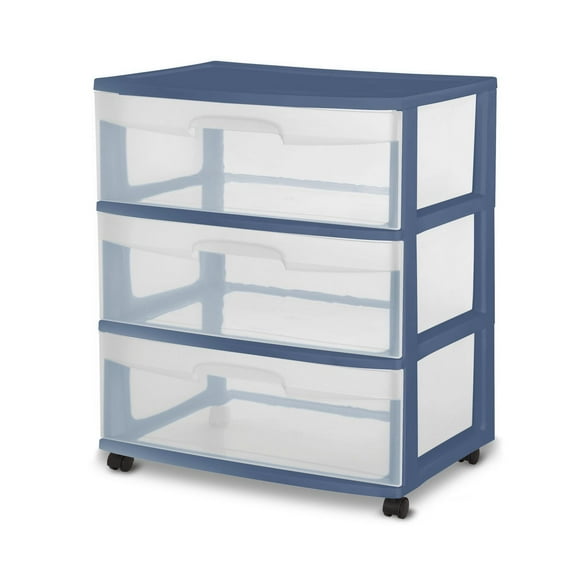 Sterilite Wide 3 Drawer Cart , Blue