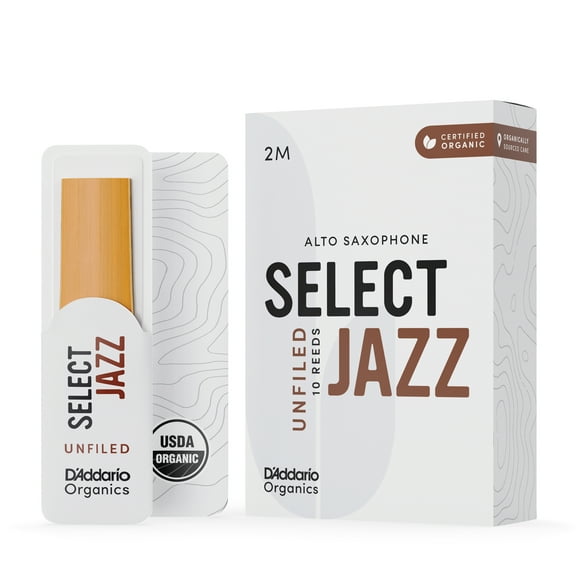 D'Addario Organic Select Jazz Unfiled Alto Sax Reeds, Strength 2 Medium, 10-pack