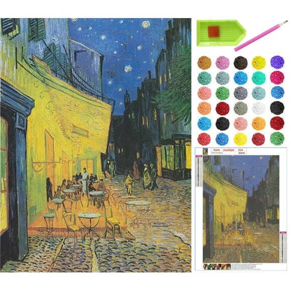 Diamond Painting Kits, Famous Paintings by Van Gogh 5D Full Drill Diamond Mosaic Paintings DIY for Home Wall Decor, 12"x16" Canvas (Cafe Terrace at Night)
