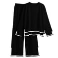 thumbnail image 4 of Two Piece Sets for Women Fall Outfits Lounge Set Casual Long Sleeve Round Neck Top Loose High Waist Wide Leg Pants 2 Piece Tracksuit, 4 of 5