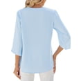 thumbnail image 3 of ZXSXSY Women's Chic Button V-Neck Half Sleeves Solid Color Blouse, 3 of 6