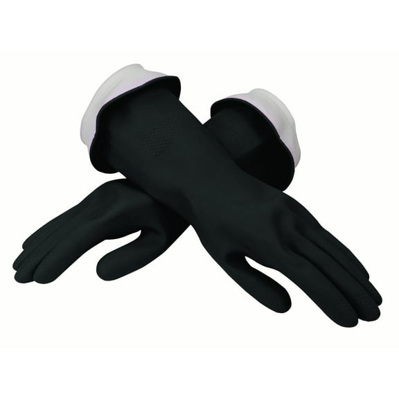 Casabella Premium Waterblock Latex Gloves with Tapered Fit & Double Cuff, Breathable - Small - Black