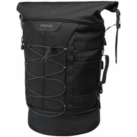 Motorcycle Sissy Bar Backrest Bag Travel Luggage Bag, Large Capacity Motorcycle Duffle Bag Expandable 30L-48L, Motorcycle Gear Tail Bag with Rain Cover&Shoulder Strap, Black