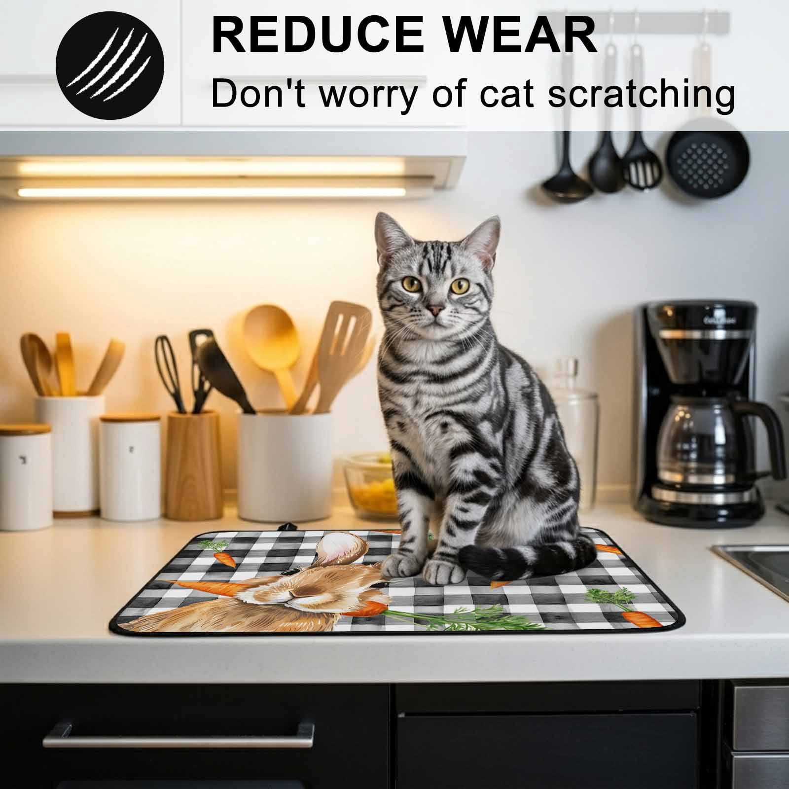 Easter Bunny Stove Top Cover for Electric Stove, Heat-proof & Non Slip Glass Top Stove Cover Protector, Spring Rabbits Carrots Black Buffalo Plaid Kitchen Flat Cooktop Rubber Mat 24x21 Inches