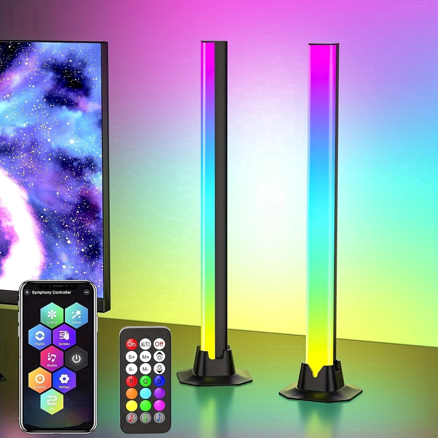 RGB Light Bar, 17" LED Light Bar 360 Degree Emitting, 16 Million colors, APP Control USB Powered, Color Changing TV Backlight, Ambient Lighting for Desk, PC, Gaming, Party, 2 Pack