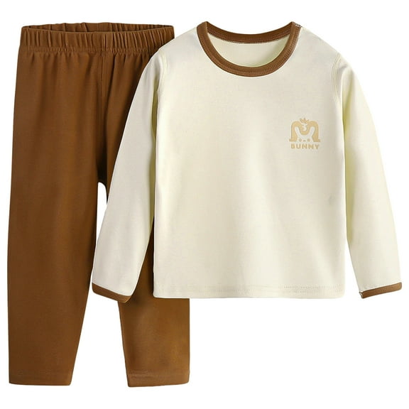 Odeerbi Kids Boys Girls Seamless Long Johns Cute Pajamas Fall Winter Thermal Underwear Set Children's Solid Color Base Layer Set Warm Pajama Sets Kids Clothes Beige