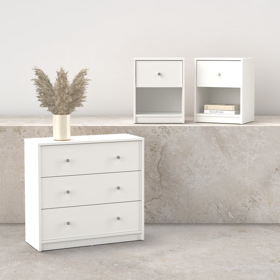 Tvilum Studio 3-Piece Bedroom Set - Chest And Nightstand Set Of 2, White