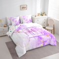 thumbnail image 2 of Manfei 3D Cartoon Bownot Print 7-Piece King Bedding,White Purple Monogrammed E King Bed in a Bag,Polkadot Reversible, 2 of 7