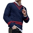 thumbnail image 5 of Mens Striped Color Block Knit Sweater Loose Fit Casual Pullover Sweater for Fall Winter Warm Soft Knitwear with Trendy Fashion Style, 5 of 5