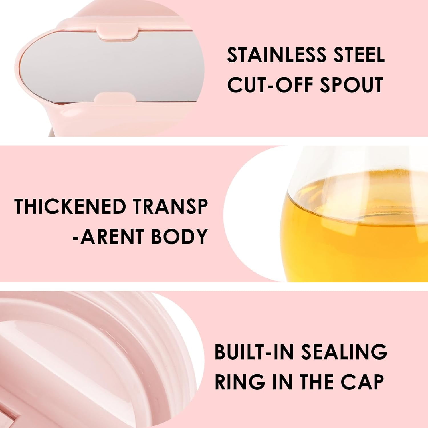 CATPAN 13.5 Oz Syrup Dispenser, No-Drip Pourers for Maple Syrup, Oil Dispenser Bottle with Non-Slip Handle, Honey Jar & Sirop Container, Reusable Syrup Bottle for Kitchen (Pink)