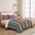 thumbnail image 5 of Queen Quilt Set 90''x96'', Green Red Striped Lightweight Summer Bedspread Coverlet Set with 2 Pillow Shams, Farmhouse Colorful Stripes Breathable All Season Quilt Bedding for Bedroom/Guest Room, 5 of 9