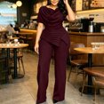 thumbnail image 6 of Cagogo Women Plus Size 2 Piece Set Casual Summer Cruise Outfits Loose Short Sleeve Crew Neck Tops Comfy Pants Matching Lounge Sets Tracksuits Travel Airport Clothes, Wine L, 6 of 6