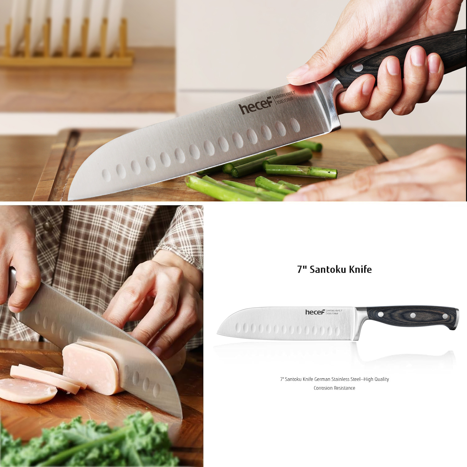 Hecef 3-Piece Knife Set, German Stainless Steel Ultra Sharp Chef, Santoku, Paring Knife with Gift Box