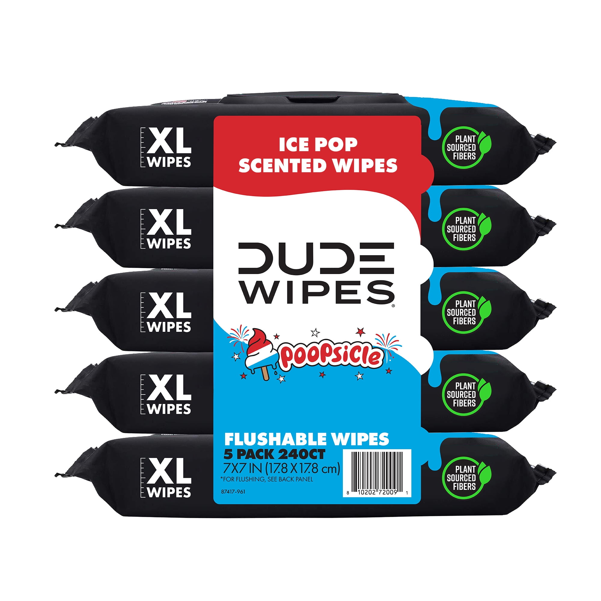 DUDE Wipes Poopsicle, Ice Pop Scented Extra Large Flushable Wipes, 48 Count, 5 Pack (240 Total)