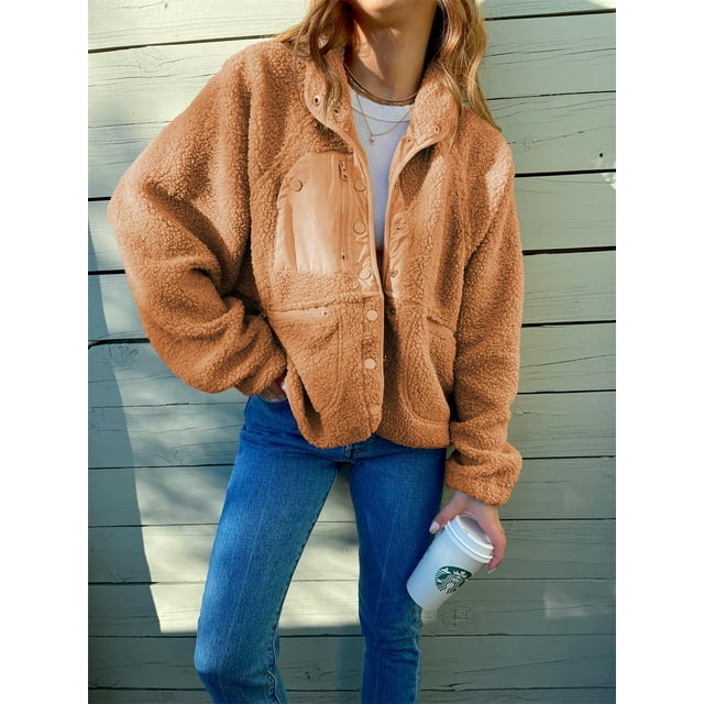 REDHOTYPE Women's Button Long Sleeve Brushed Jacket Coats with Pockets
