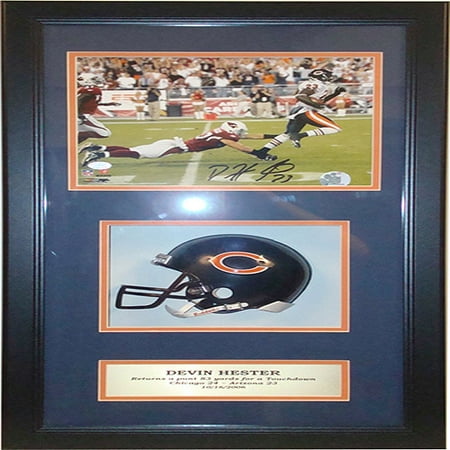 NFL Devin Hester Autographed Shadow Box with Mini Helmet, 14x20
