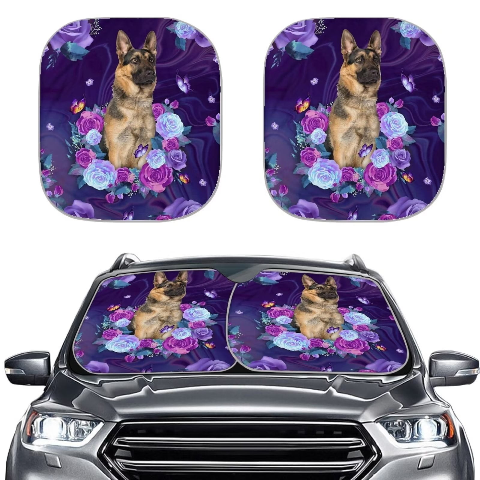 FKELYI Floral Amercan Bulldog Car Sun Shade 2 Pieces Folding Car