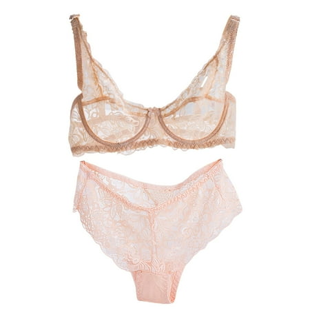 Rigardu Hot Sale!! Bra and Underwear Sets for Women Push Up 2025 New Women s Underwire Lace Bras Pu Sh Up Bra and Bikini Pan Ties Sets Clear 34