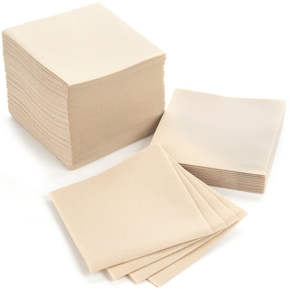 Singular Cocktail Napkins - 100 Disposable Square Beverage Napkins - Size 4.00" x 4.00" - Sand