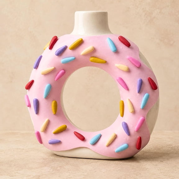 Donut Ceramic Flower Vase | Handmade Planter, Modern Decorative Flower Pot for Home Decor | Planter Pot