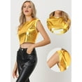 thumbnail image 2 of Unique Bargains Women's Round Neck Sleeveless Holographic Crop Metallic Tank Top L Golds, 2 of 6