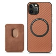 thumbnail image 1 of ELEHOLD for iPhone 14 Magnetic Wallet Case with Detachable Back Card Holder Fiber Texture Design Full Body Protective Slim Shockproof Case, brown, 1 of 8