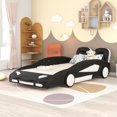 thumbnail image 3 of Race Car Bed, Twin Size Platform Bed, Car-Shaped Platform Bed with Wheels, Wood Twin Floor Bed Frame, Cute Daybed, Easy to Assemble & No Spring Box Needed, Black, 3 of 7