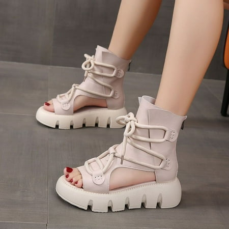 

High Top Roman Sandals Fashion Trend Summer Thick Bottom Hollow Sandals Women‘s Shoes