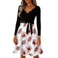 thumbnail image 4 of Women's Halloween Dress Spider Printed Long Sleeve Horror Dresses Skeleton Cocktail V-Neck Scary Tea Length Dress with Belt 3XL, 4 of 6