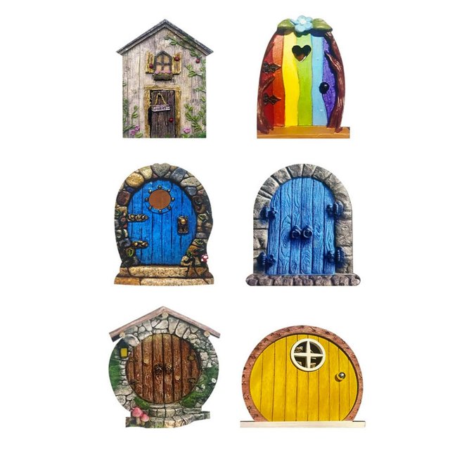 6pcs Fairy Tree Doors Miniature Wooden Fairy Garden Decoration Gift Statue