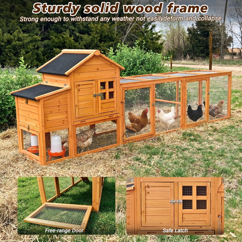 120" Chicken Coop with Lockable Nest Box and Removable Tray, Hen House for 4-6 Chickens, Outdoor Pet Shed with Runs