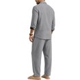 thumbnail image 6 of Delconic Mens Linen Blend Two Piece Outfit Loose Fit Long Sleeve Button Front Shirt and Straight Leg Pants Casual Set Gray M, 6 of 8