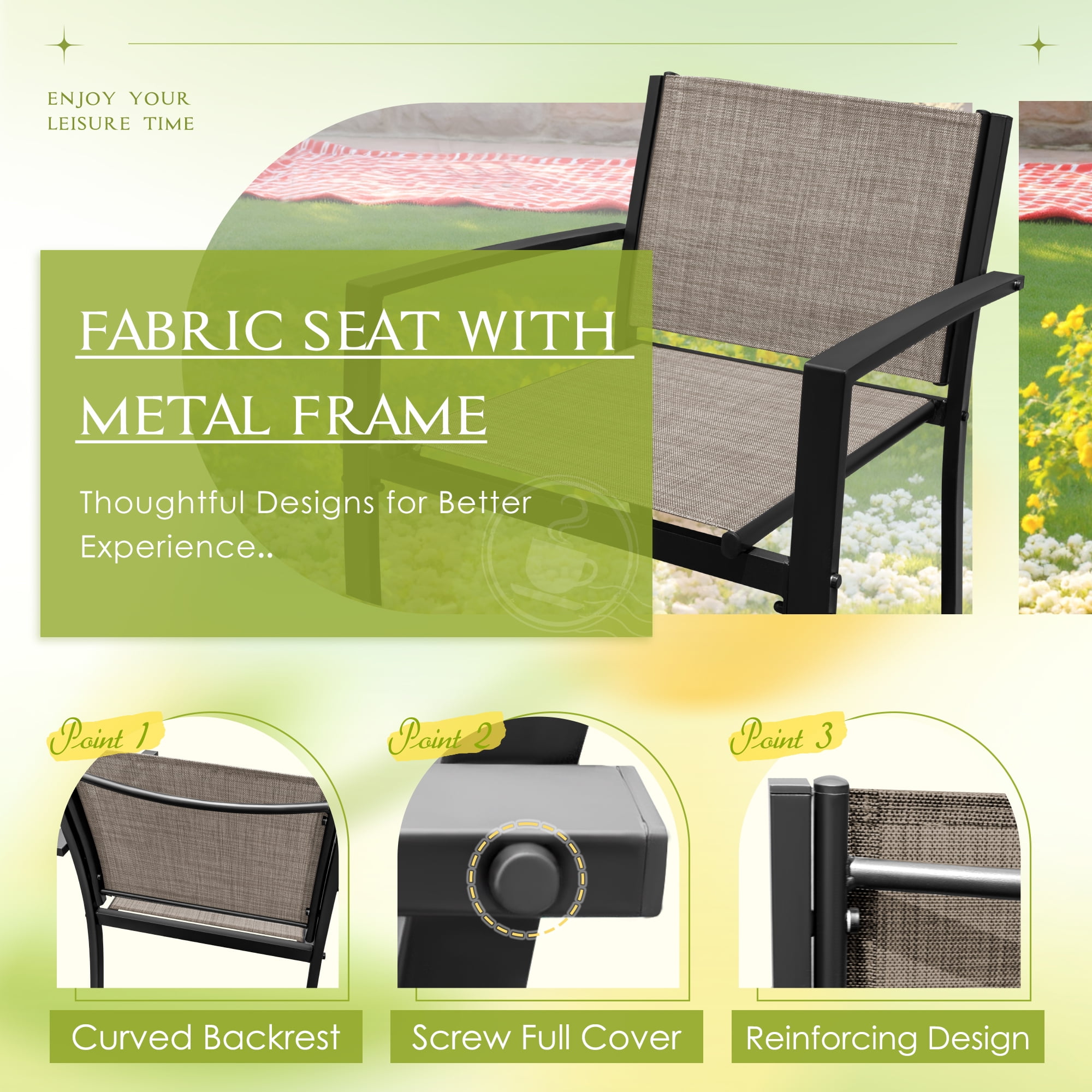 LACOO 4 Pieces Outdoor Furniture Set Patio Textilene Steel Conversation Set with Loveseat Tea Table for Lawn and Balcony, Beige